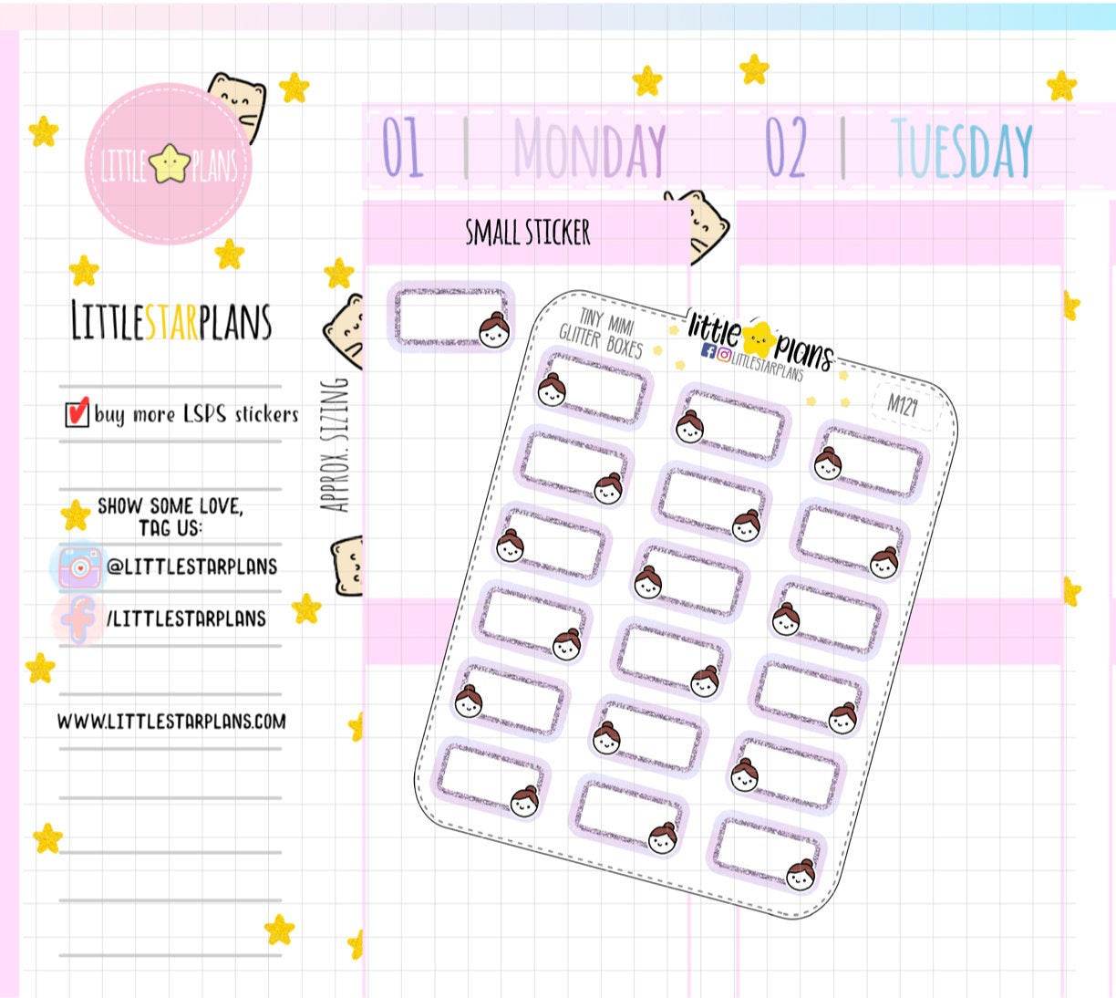 Small Functional Planner Sticker with Graphic Glitter | Mini - Littlestarplans