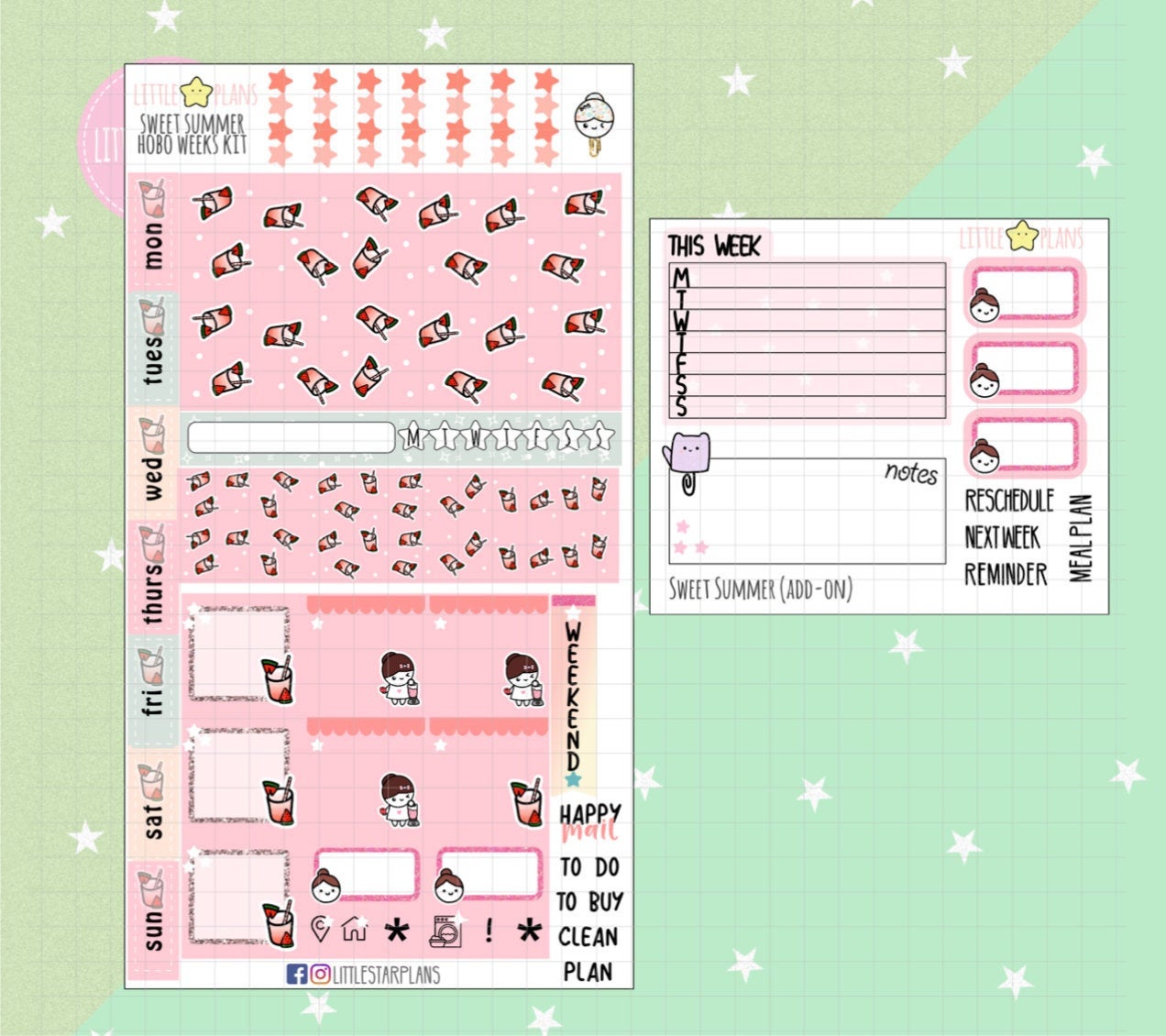 Hand-Drawn Sweet Summer Hobonichi Weeks Planner Sticker Kit - Littlestarplans