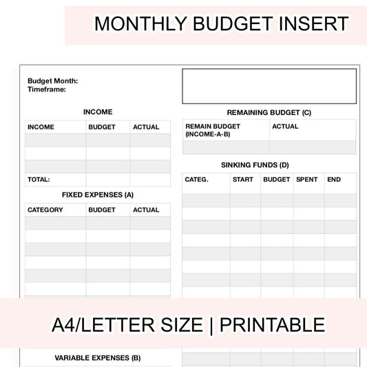 A4/Letter Size | Monthly Budget Planner Printable